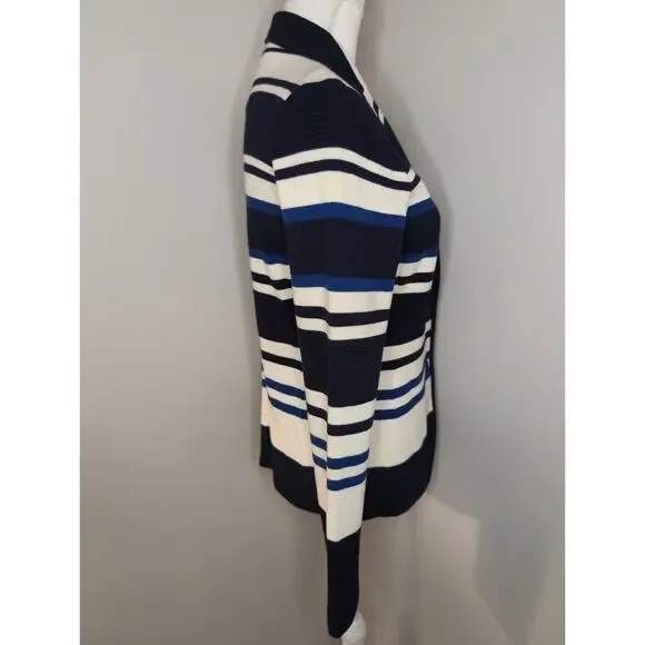 Ann Taylor M blue striped cozy preppy blazer jacket - Picture 4 of 7